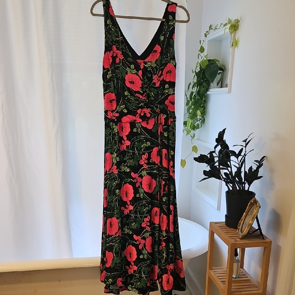 Maeve Anthropologie Black Maxi Dress with Pink Floral Print